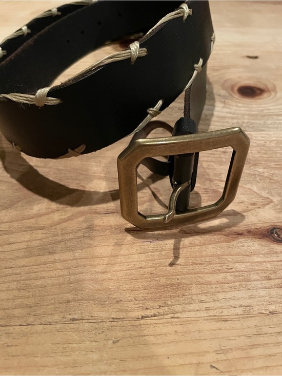 Lucky Brand Leathef VTG Black Brown Contrast Stitch Belt Rare EUC L XL main image 8